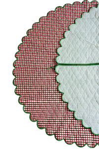 Scalloped Blockprint Quilted Tree Skirt in Holiday Gingham
