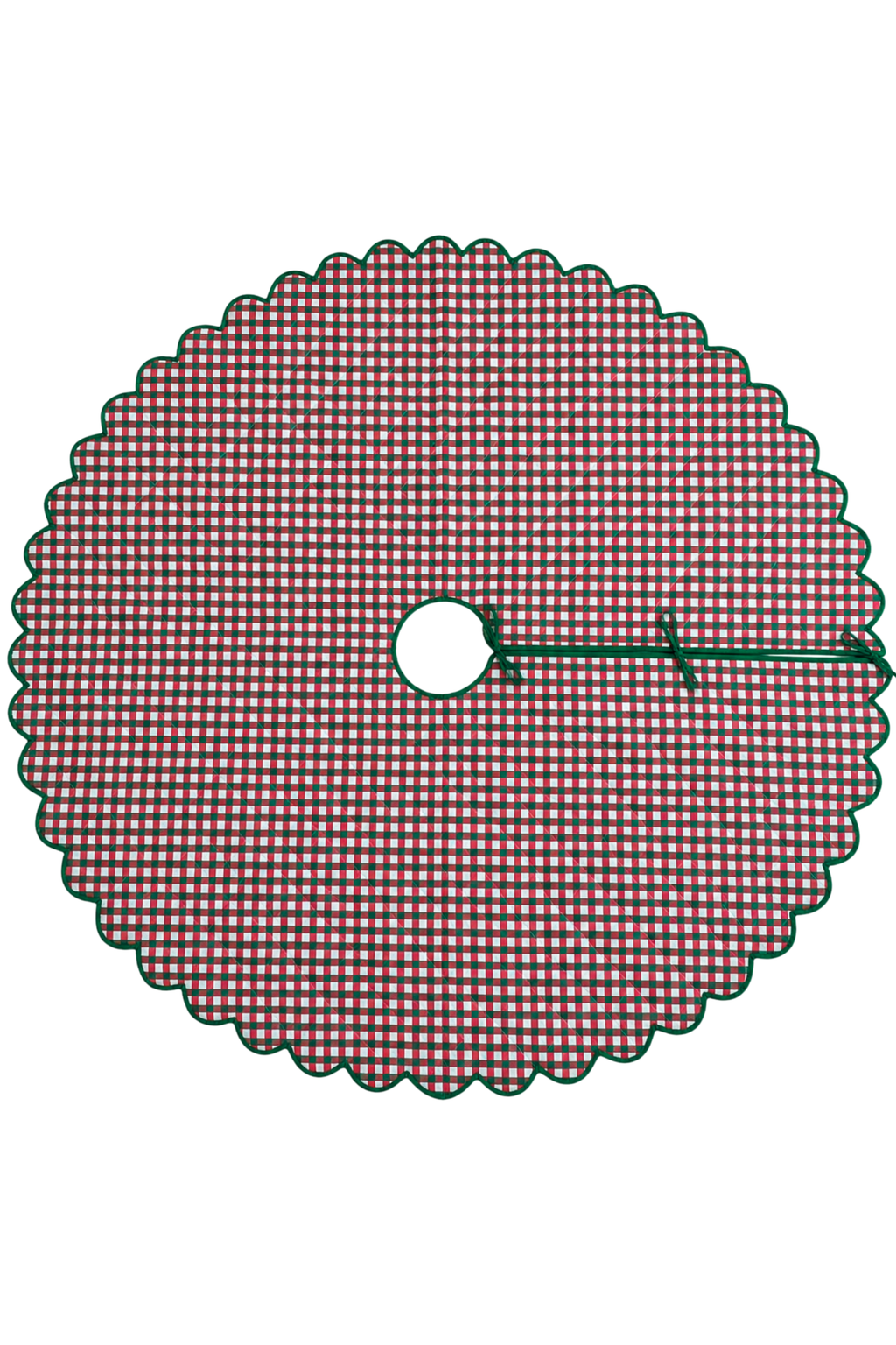 Scalloped Blockprint Quilted Tree Skirt in Holiday Gingham