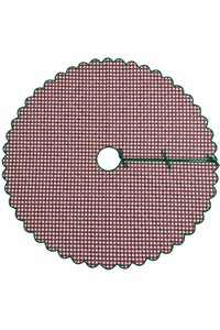 Scalloped Blockprint Quilted Tree Skirt in Holiday Gingham