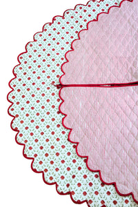 Scalloped Blockprint Quilted Tree Skirt in Holiday Seashell