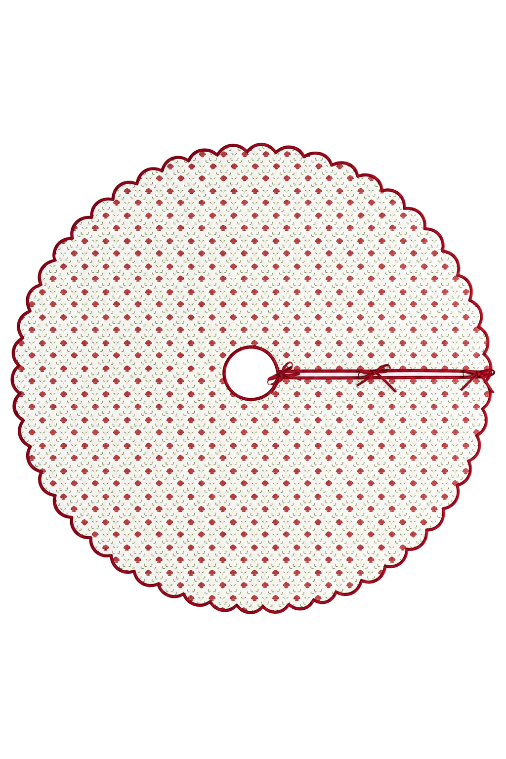 Scalloped Blockprint Quilted Tree Skirt in Holiday Seashell