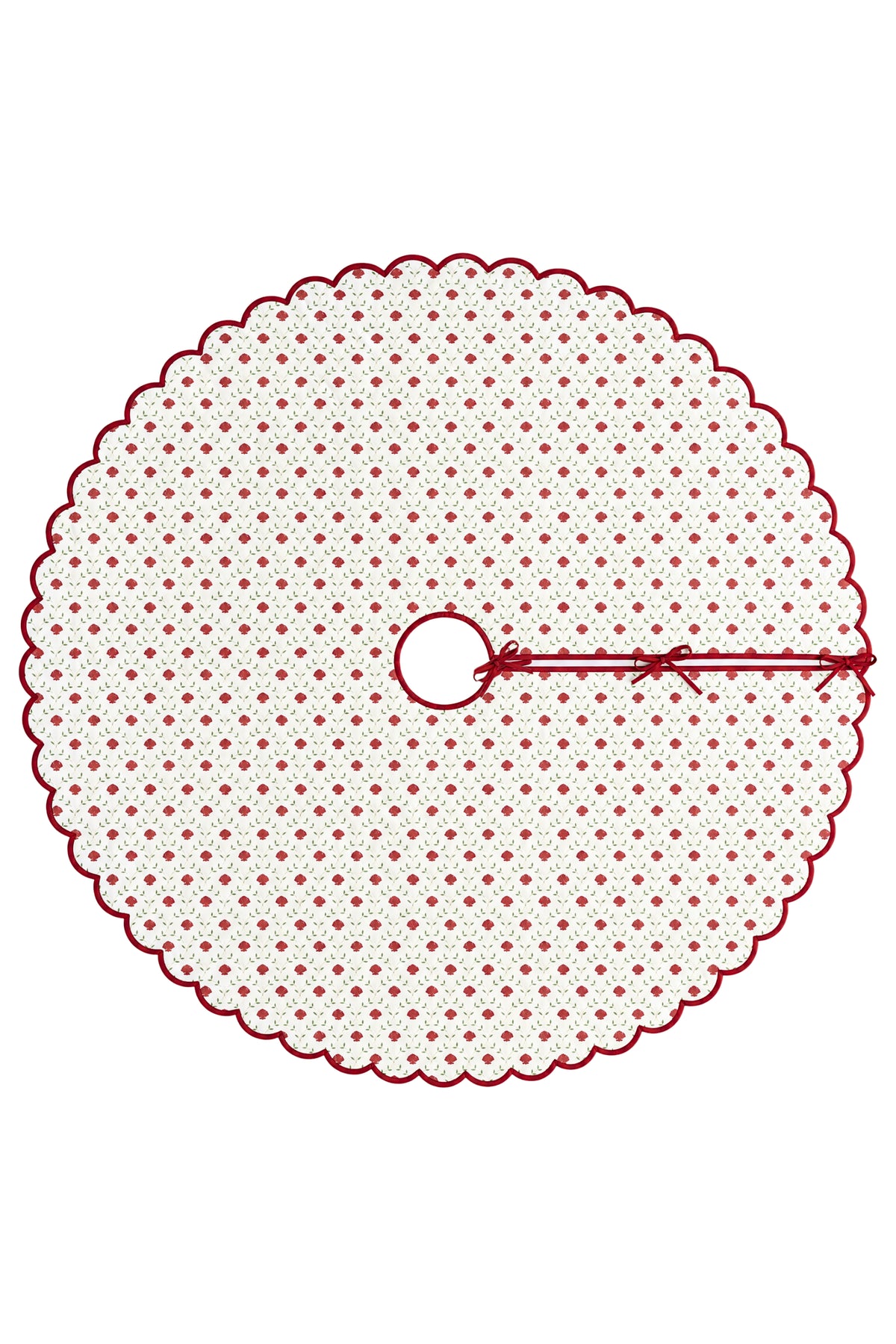 Scalloped Blockprint Quilted Tree Skirt in Holiday Seashell