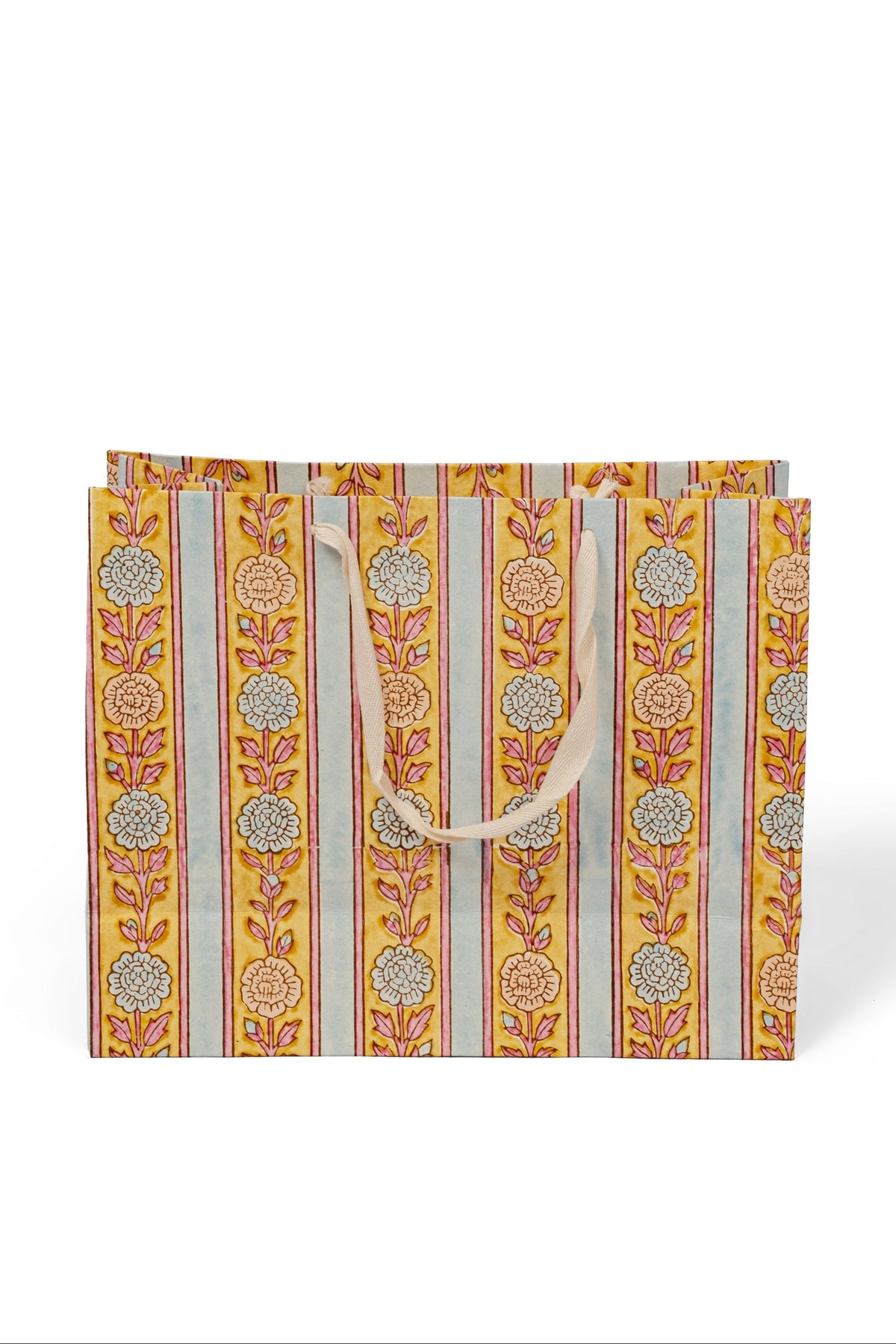 Vintage Floral Stripes Blockprint Gift Bag in Green
