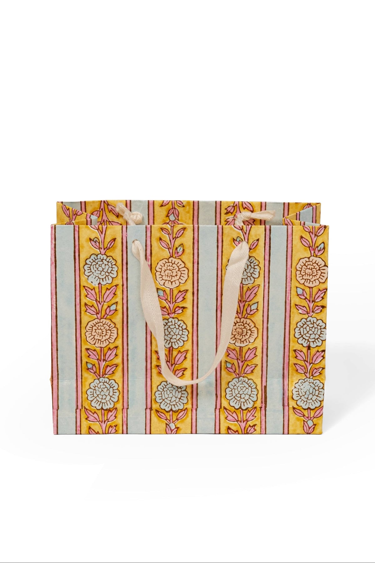 Vintage Floral Stripes Blockprint Gift Bag in Green