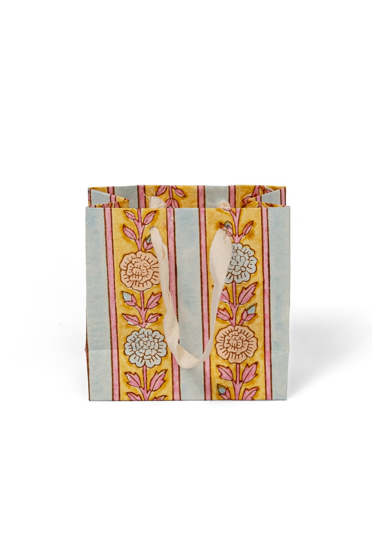 Vintage Floral Stripes Blockprint Gift Bag in Green