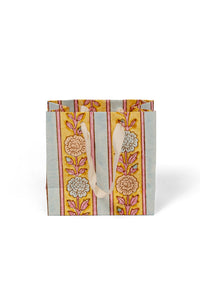 Vintage Floral Stripes Blockprint Gift Bag in Green