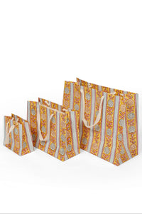 Vintage Floral Stripes Blockprint Gift Bag in Green