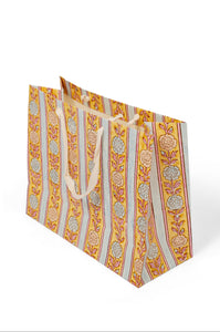 Vintage Floral Stripes Blockprint Gift Bag in Green