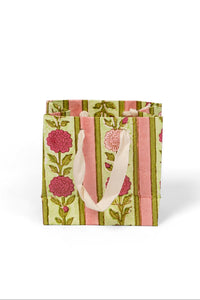 Vintage Floral Stripes Blockprint Gift Bag in Pink