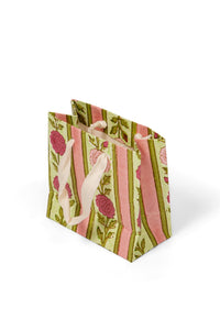 Vintage Floral Stripes Blockprint Gift Bag in Pink