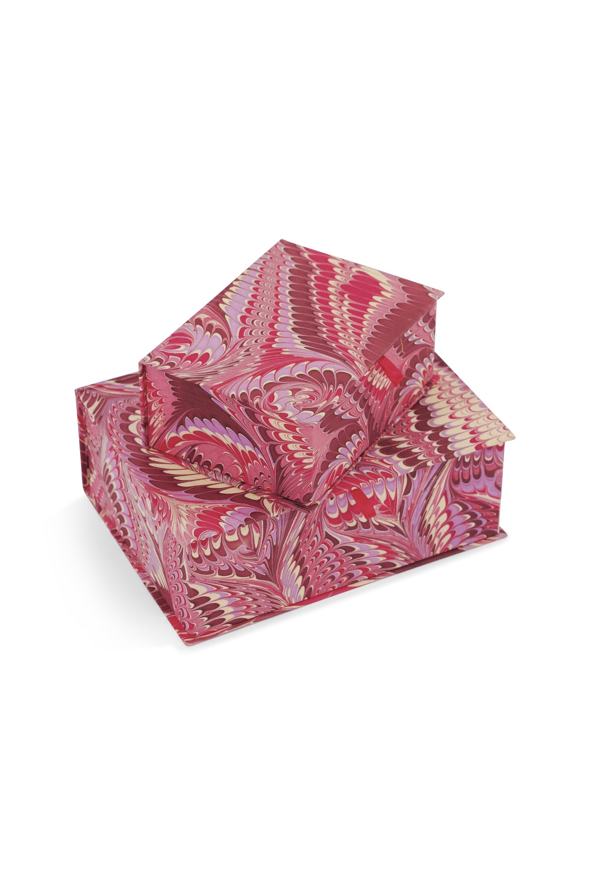 Hand-marbled keepsake box set in Florentine pink with stacked arrangement