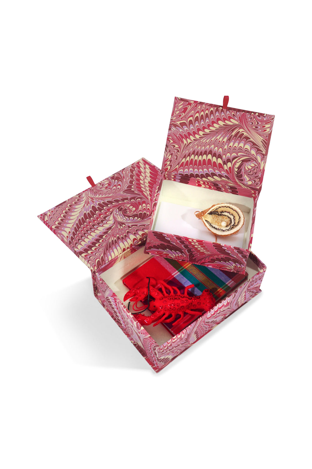 Inner Child hand-marbled keepsake box with red lobster decor