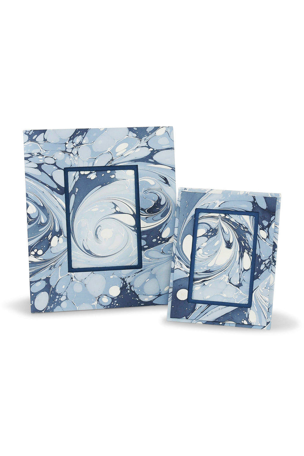 Hand-marbled large wall picture frames in blue and white ocean wave pattern from Inner Child