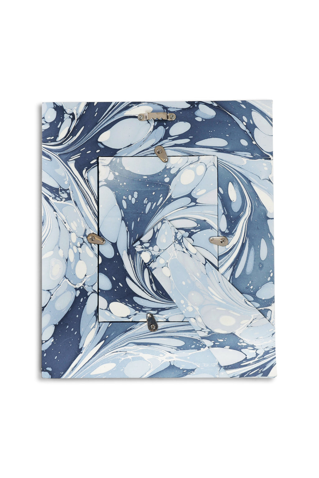 Hand-marbled large wall picture frame w/hanging hardware in blue and white ocean wave pattern from Inner Child