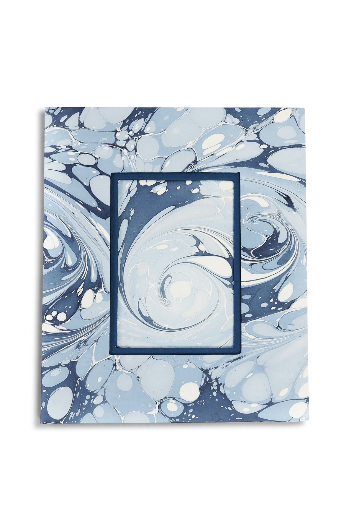 Hand-marbled large wall picture frame in blue and white ocean wave pattern from Inner Child
