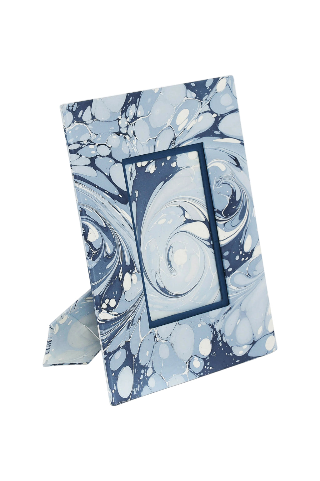 Hand-marbled single large wall picture frame in blue and white ocean wave pattern from Inner Child