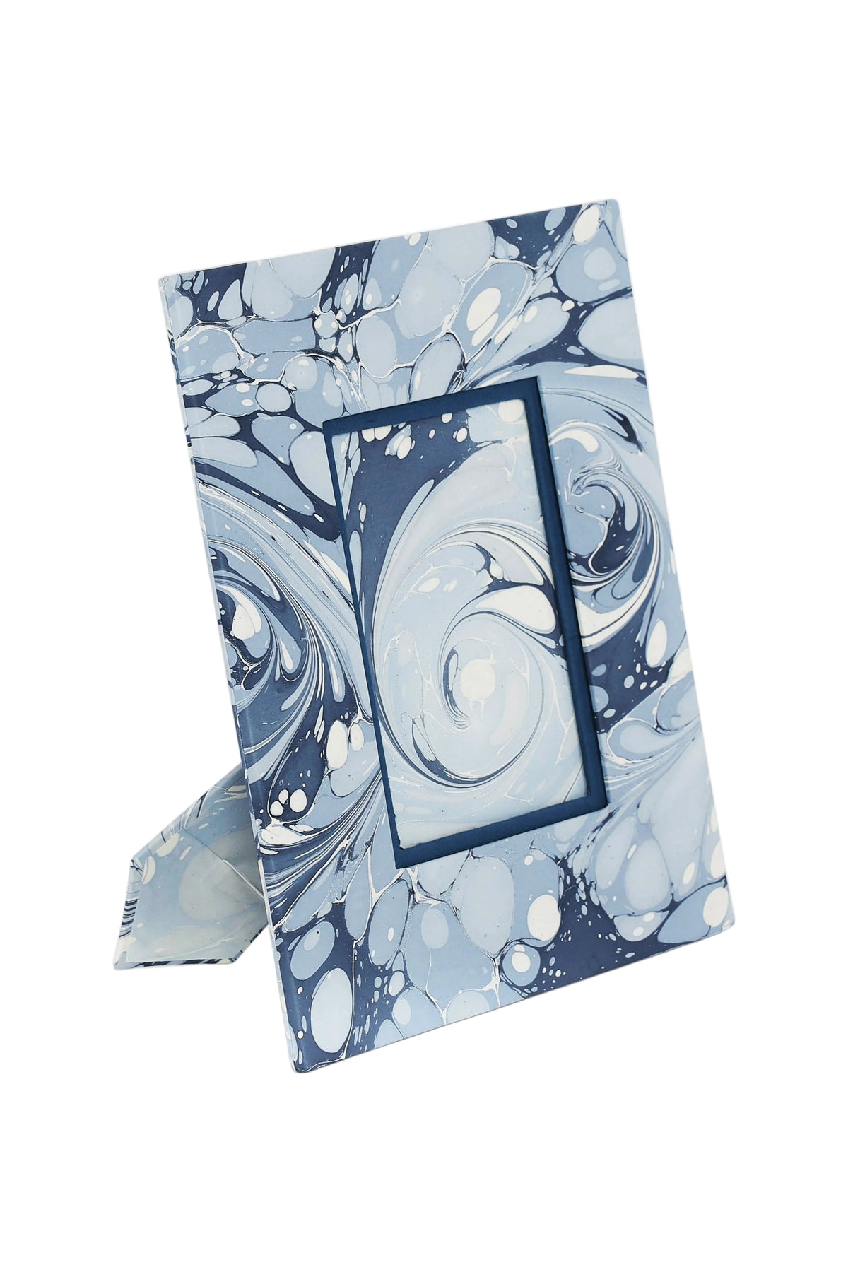 Hand-marbled single large wall picture frame in blue and white ocean wave pattern from Inner Child