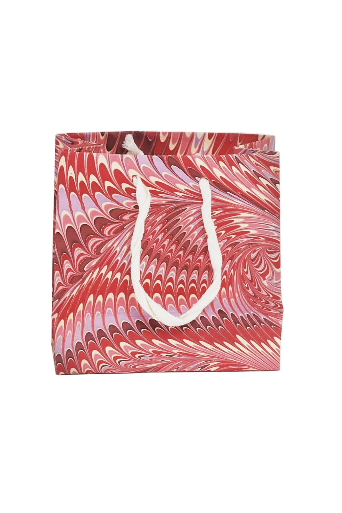 Small Florentine pink hand marbled gift bag with white rope handle from Inner Child