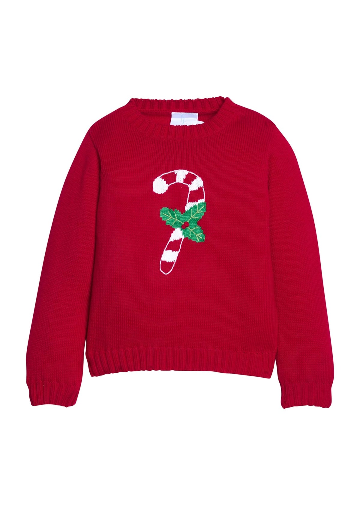 Little English traditional children's clothing. Red Intarsia Sweater with candy cane motif
