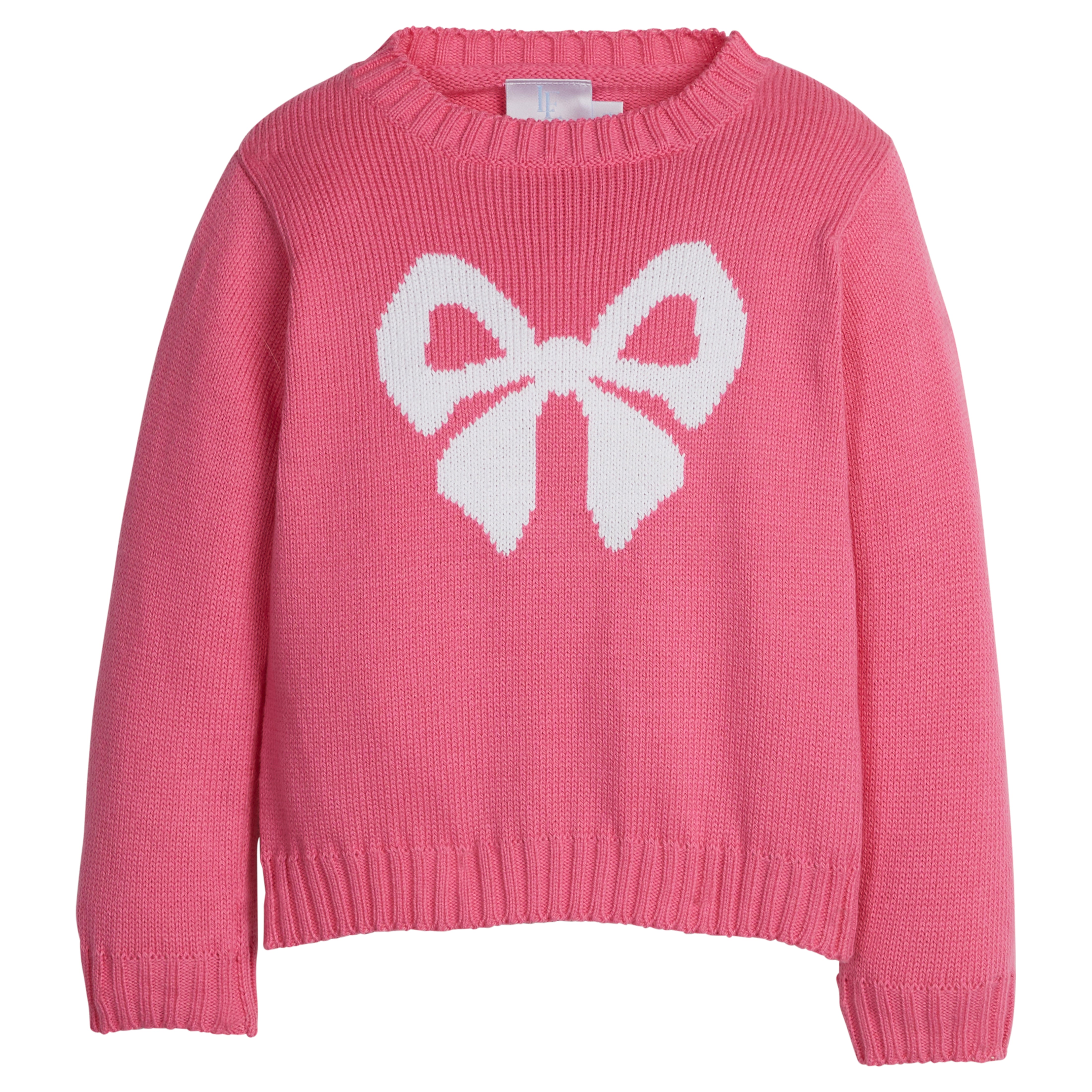 little english classic children's clothing hot pink sweater with white bow motif for girls 