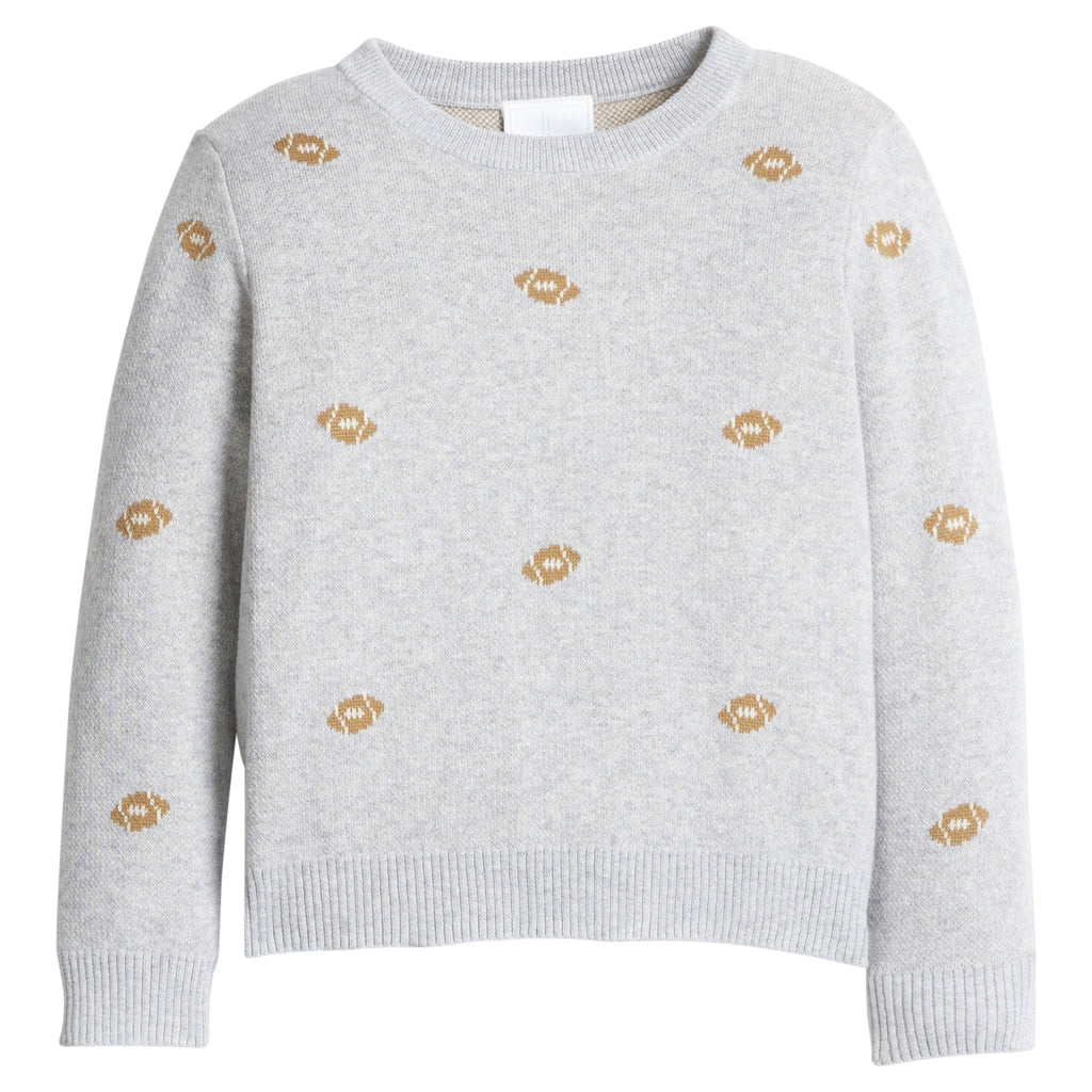 little english classic children's clothing gray sweater with all over football motif for boys 