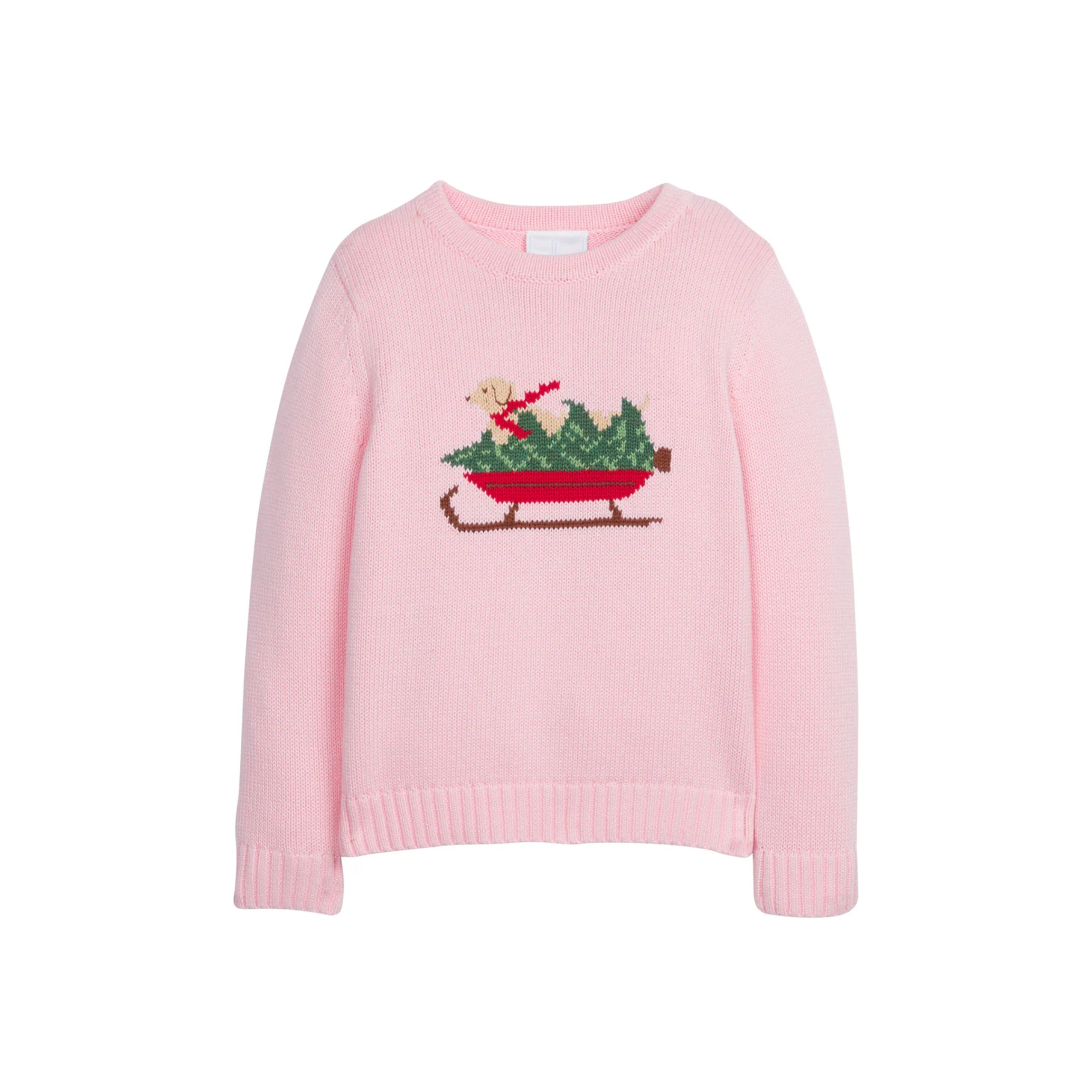 Intarsia Sweater in Pink Holiday Lab