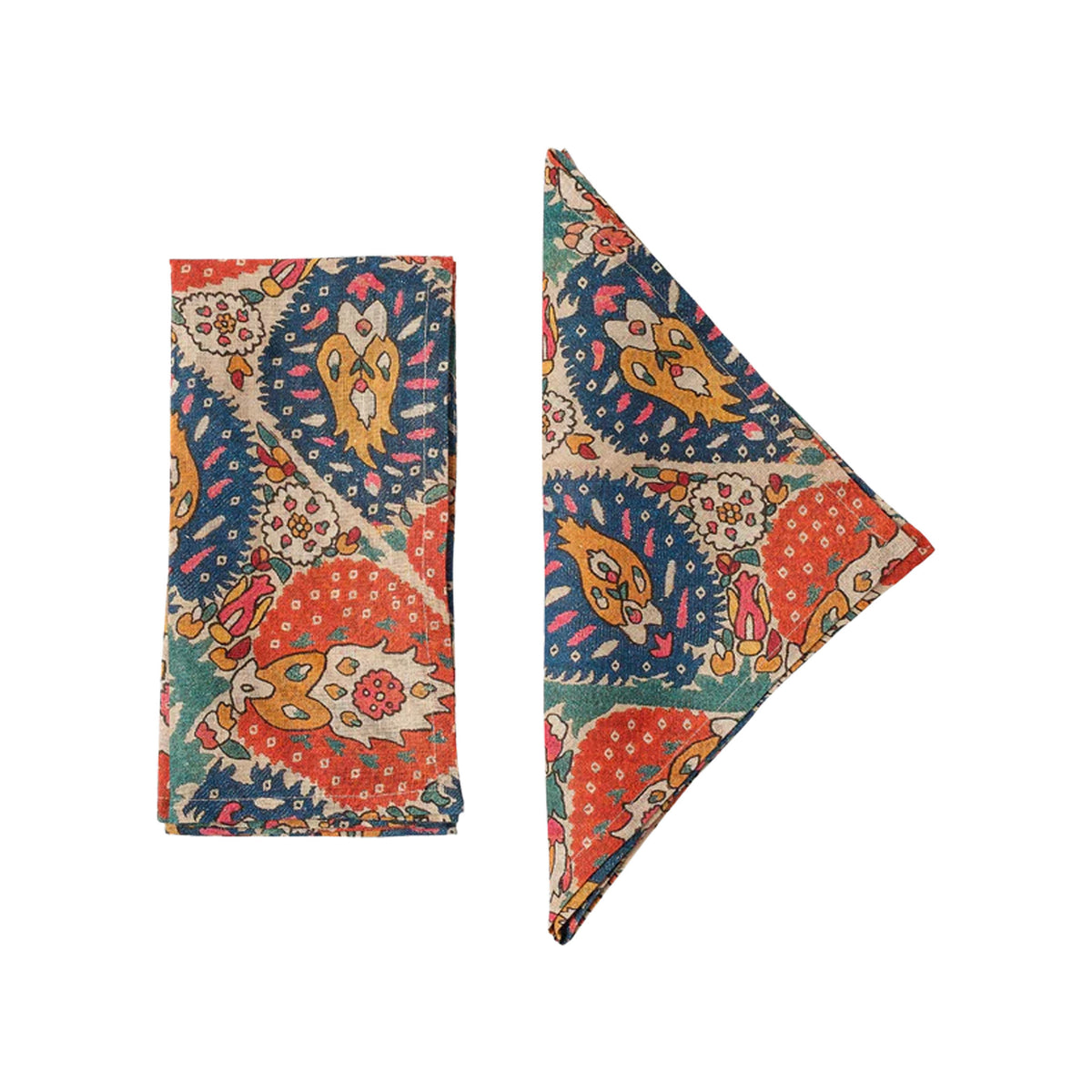 Displayed view of Ioannina Napkins, set of 4 showcasing vibrant organic floral pattern with white background