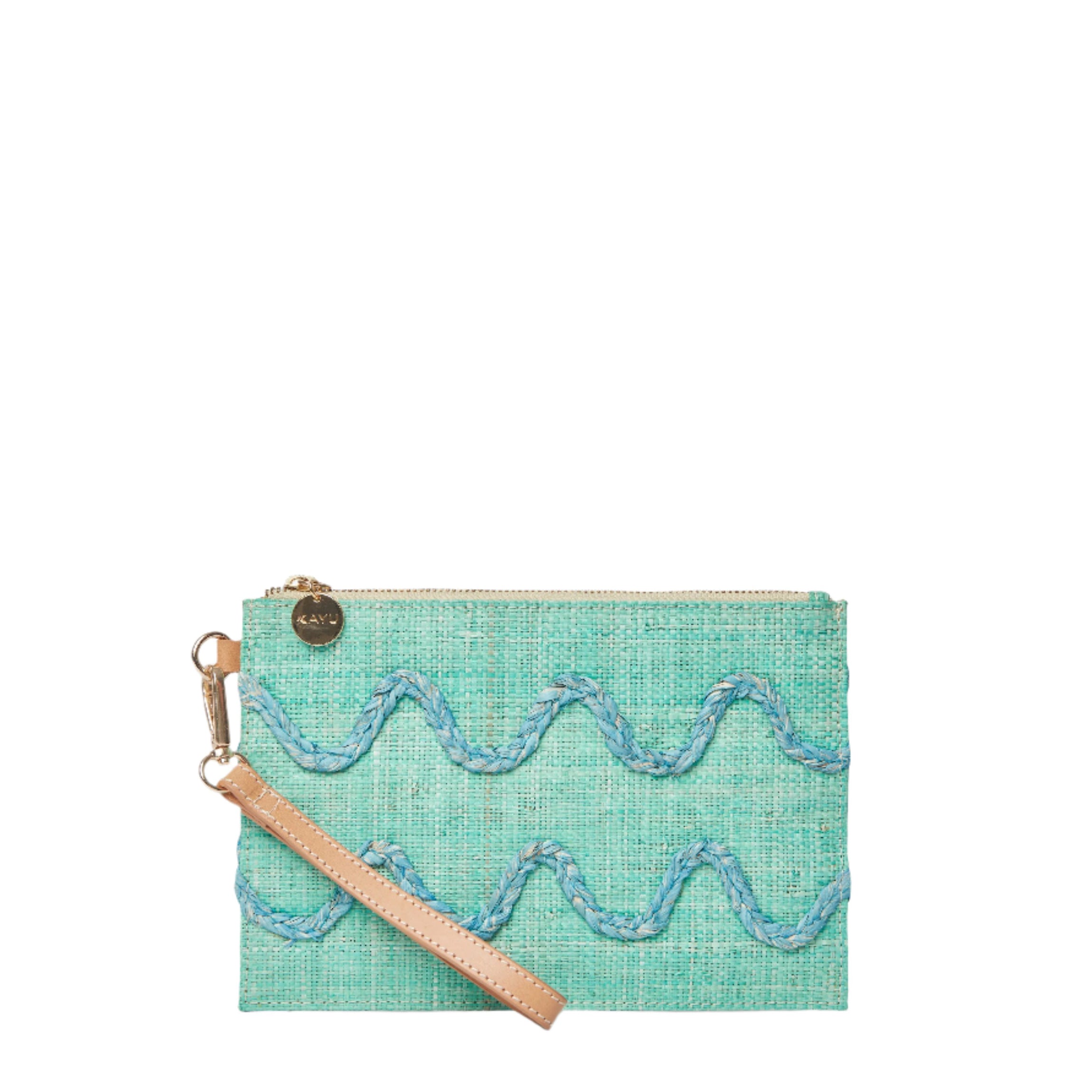 Irma Straw Pouch Wristlet Bag in Green