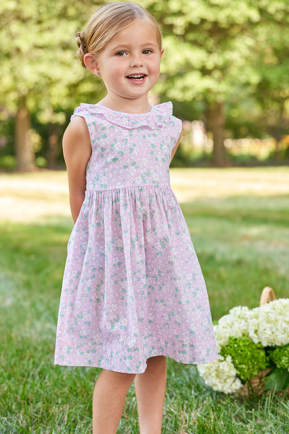 Little English traditional children's clothing.  Light pink floral dress for little girls for Spring