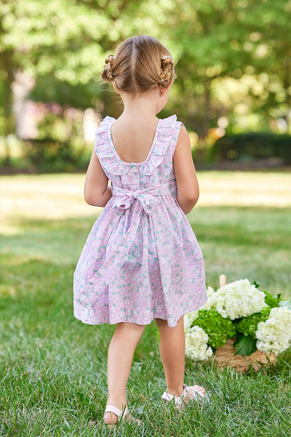 Little English traditional children's clothing.  Light pink floral dress for little girls for Spring