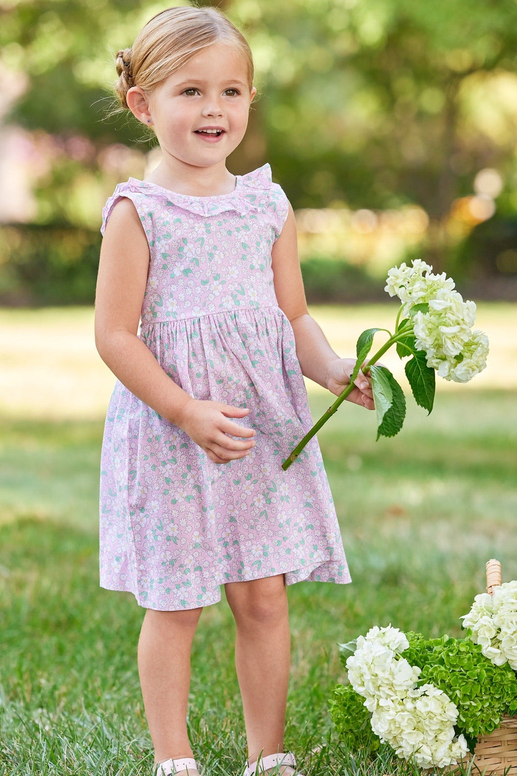 Little English traditional children's clothing.  Light pink floral dress for little girls for Spring