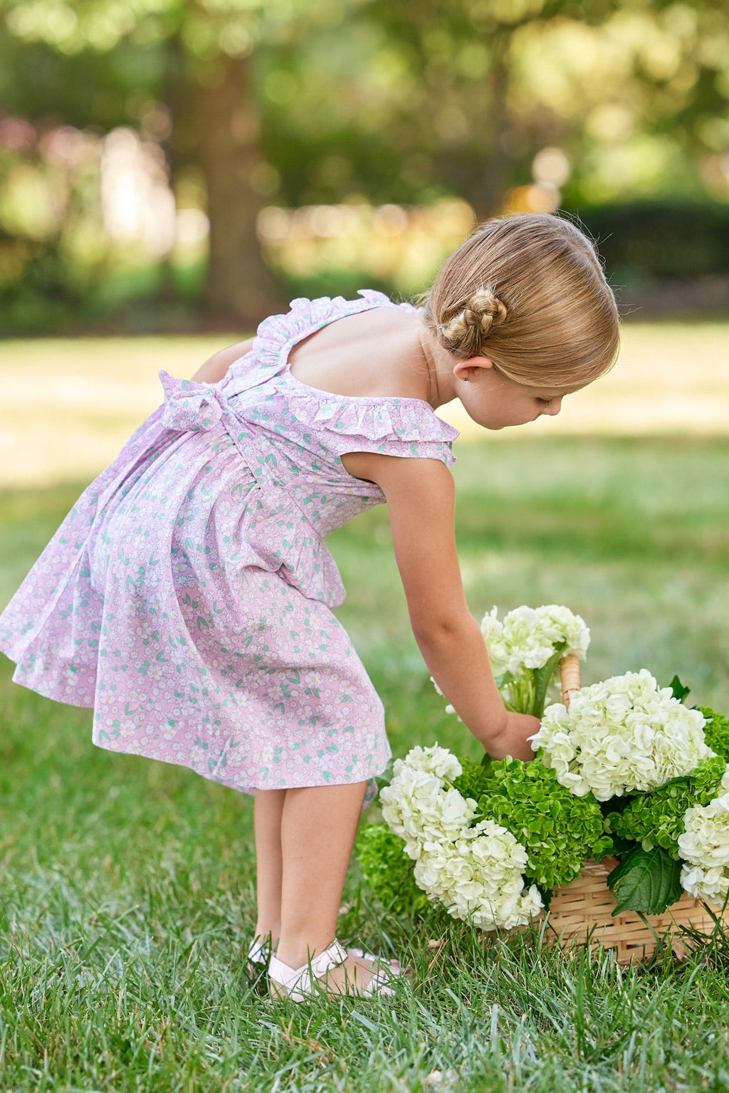 Little English traditional children's clothing.  Light pink floral dress for little girls for Spring