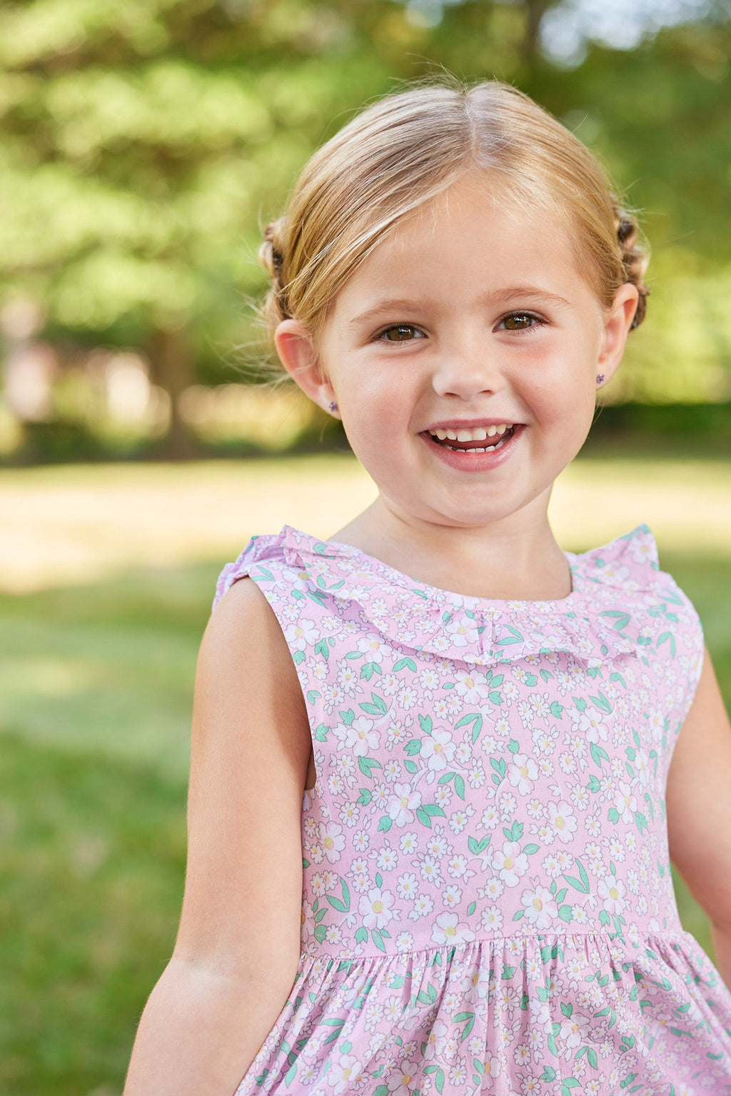Little English traditional children's clothing.  Light pink floral dress for little girls for Spring