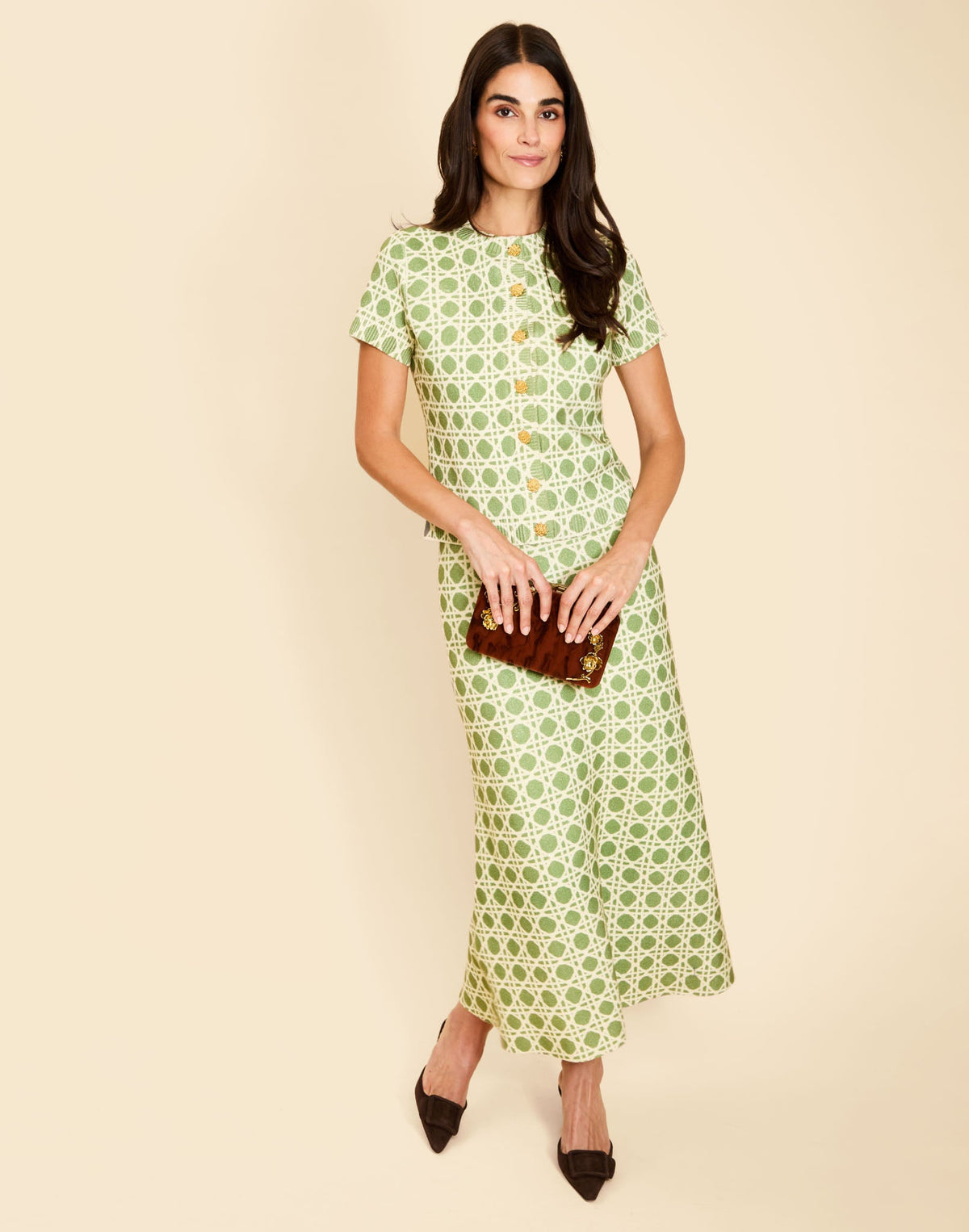 Demi Midi Skirt in Evergreen Lattice