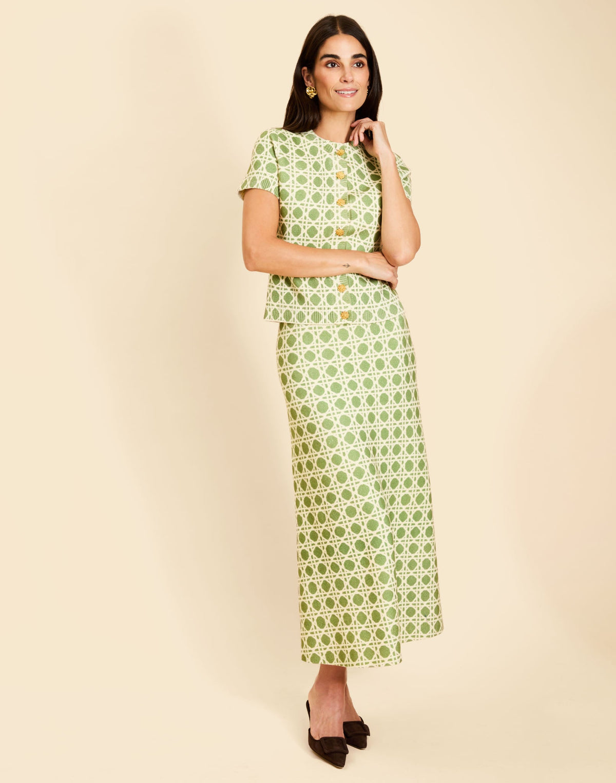Demi Midi Skirt in Evergreen Lattice