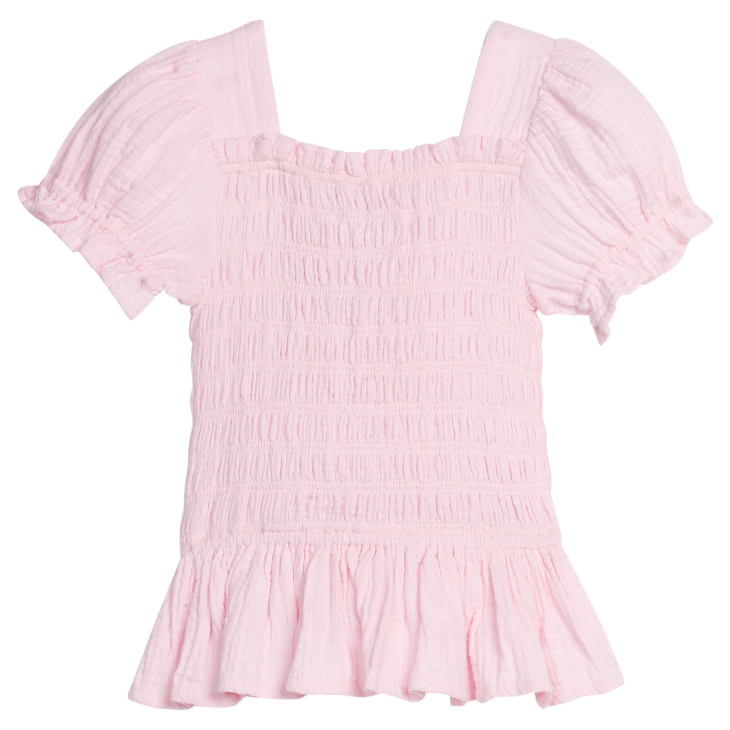 Little English classic isla top in jaipur pink with smocked details, for little girl 