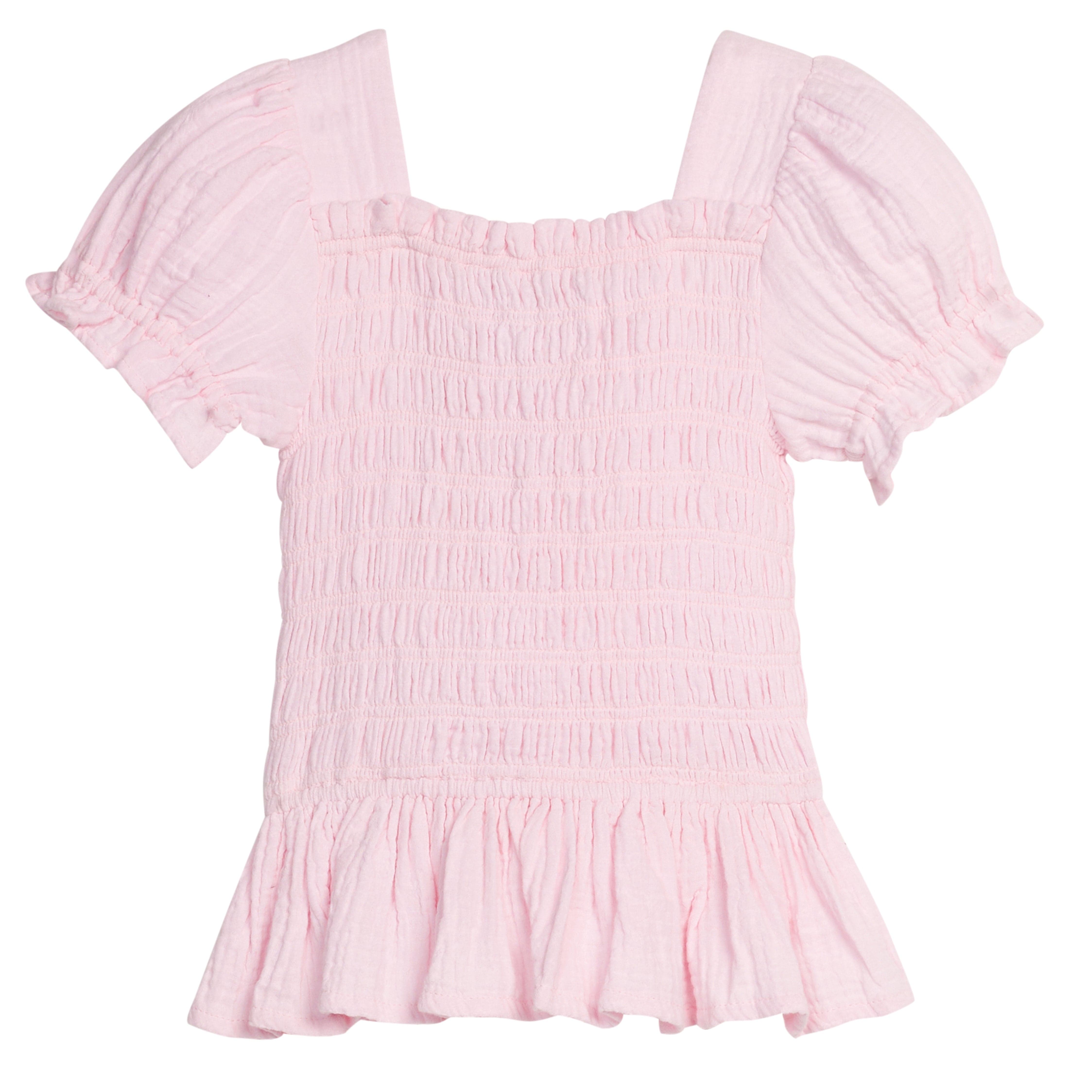 Little English classic isla top in jaipur pink with smocked details, for little girl 