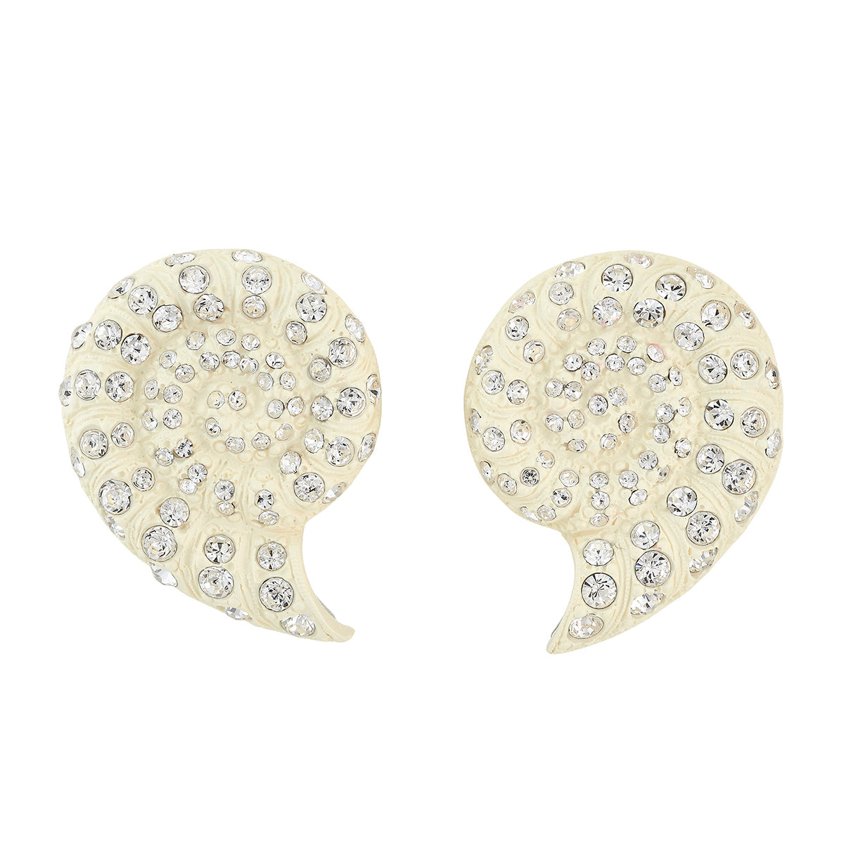 Front view of Isola Sparkle Stud nautilus clip on showing ivory resin, white gold tone finish and Swarovski crystals