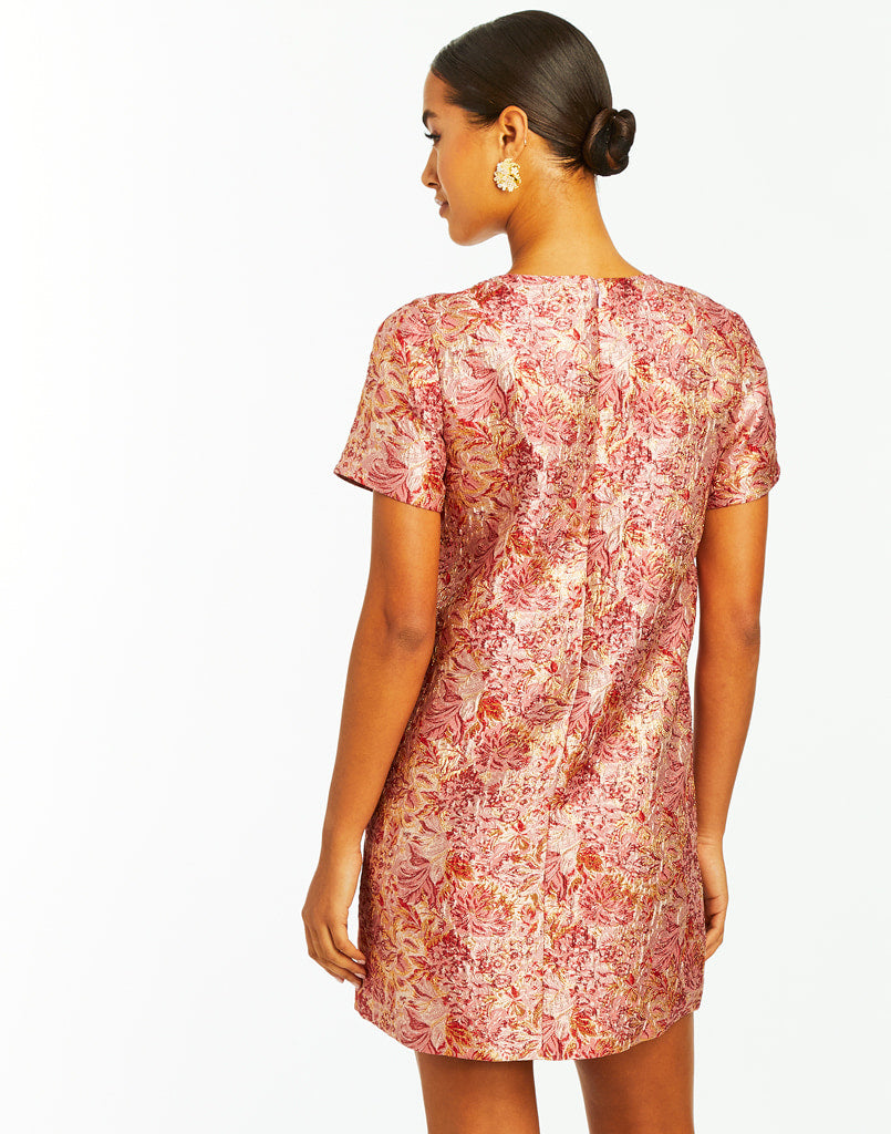 Isolde Mini Dress in Metallic Pink Jacquard