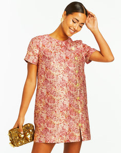 Isolde Mini Dress in Metallic Pink Jacquard