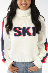 Cropped Ski Turtleneck Sweater in Ivory