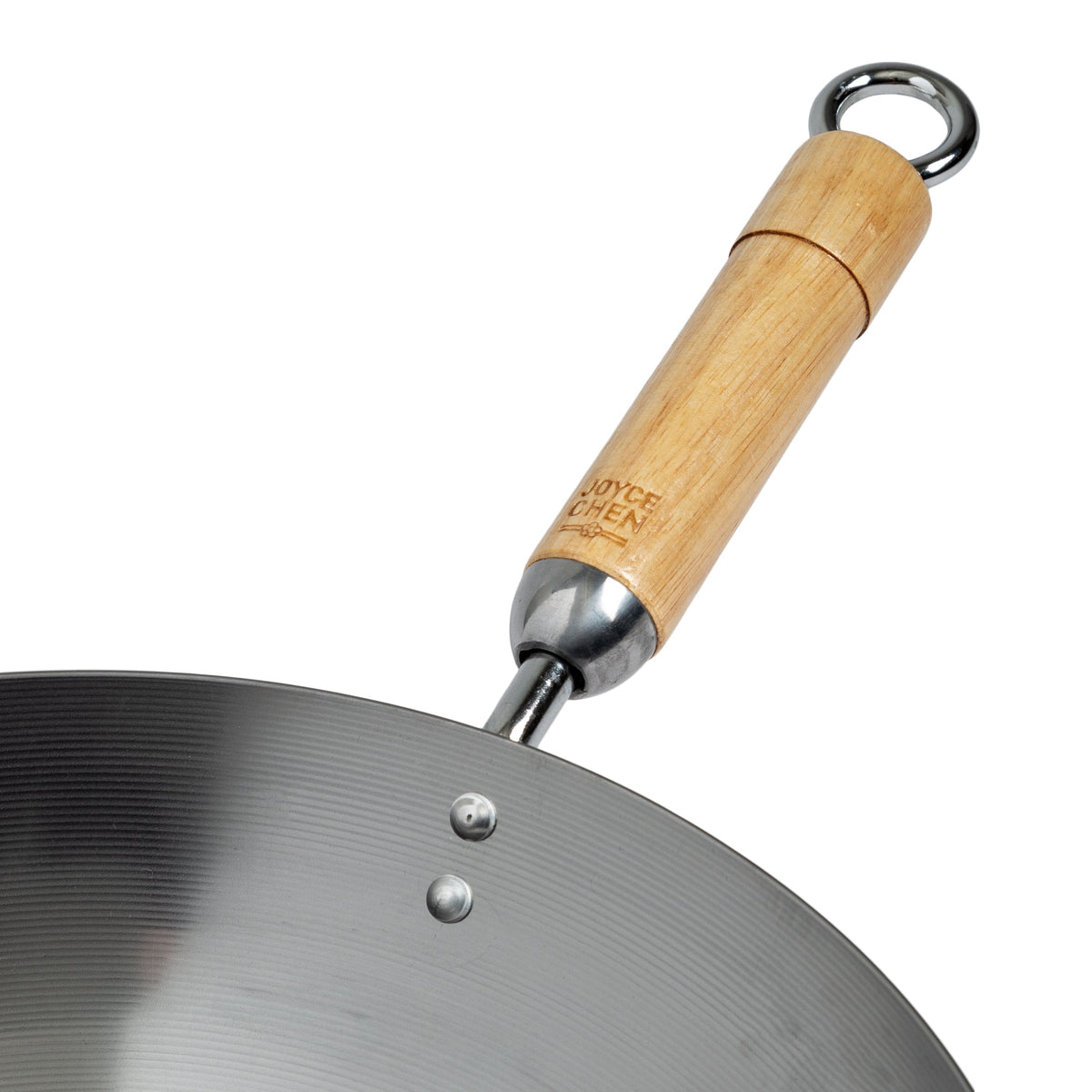 Classic Series Round Bottom Carbon Steel Wok with Birch Handles in Silver