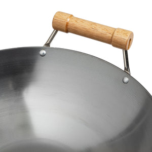 Classic Series Round Bottom Carbon Steel Wok with Birch Handles in Silver