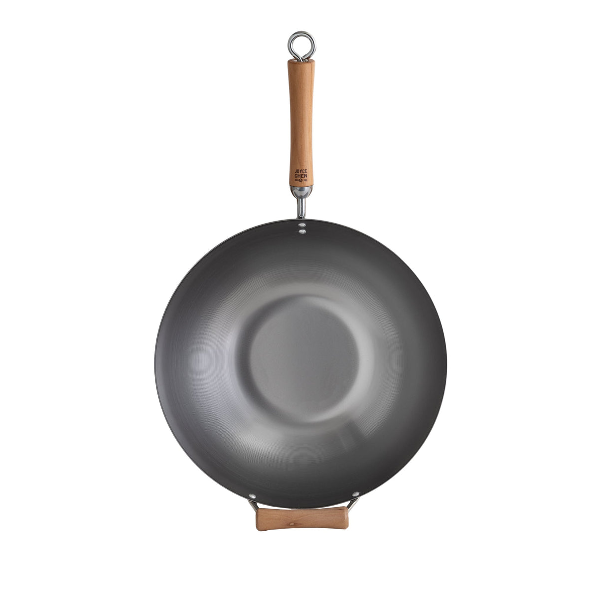 Classic Series Uncoated Carbon Steel Flat Bottom Wok with Birch Handles in Silver