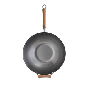 Classic Series Uncoated Carbon Steel Flat Bottom Wok with Birch Handles in Silver