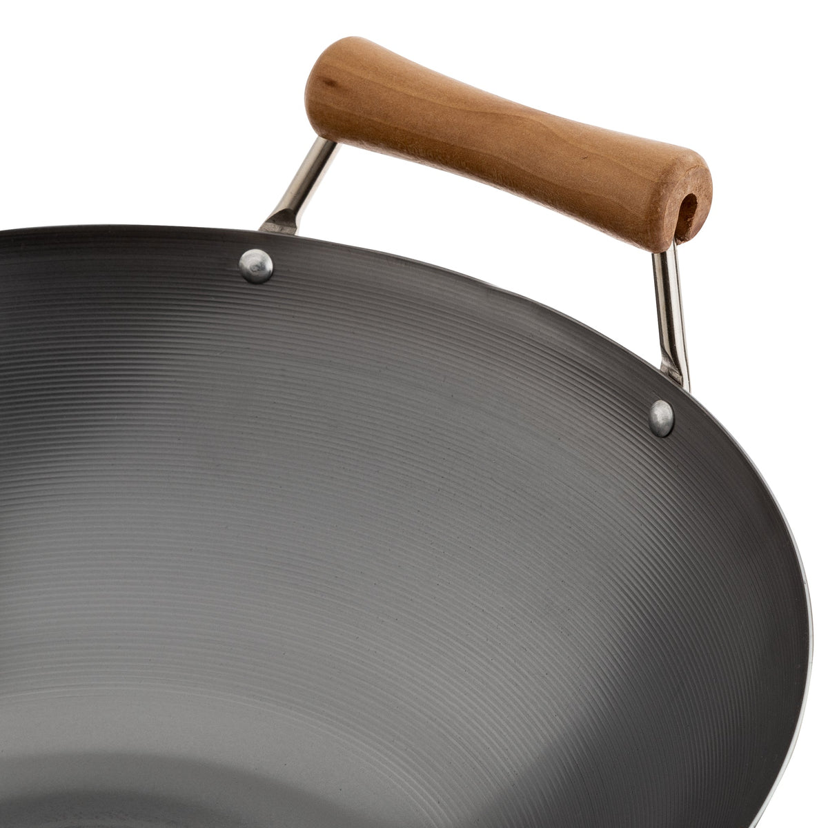 Classic Series Uncoated Carbon Steel Flat Bottom Wok with Birch Handles in Silver