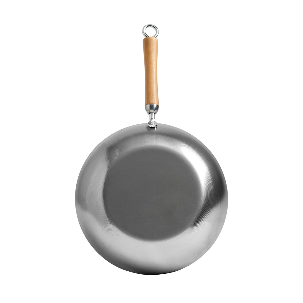 Classic Series Uncoated Carbon Steel Stir Fry Pan with Birch Handle in Silver