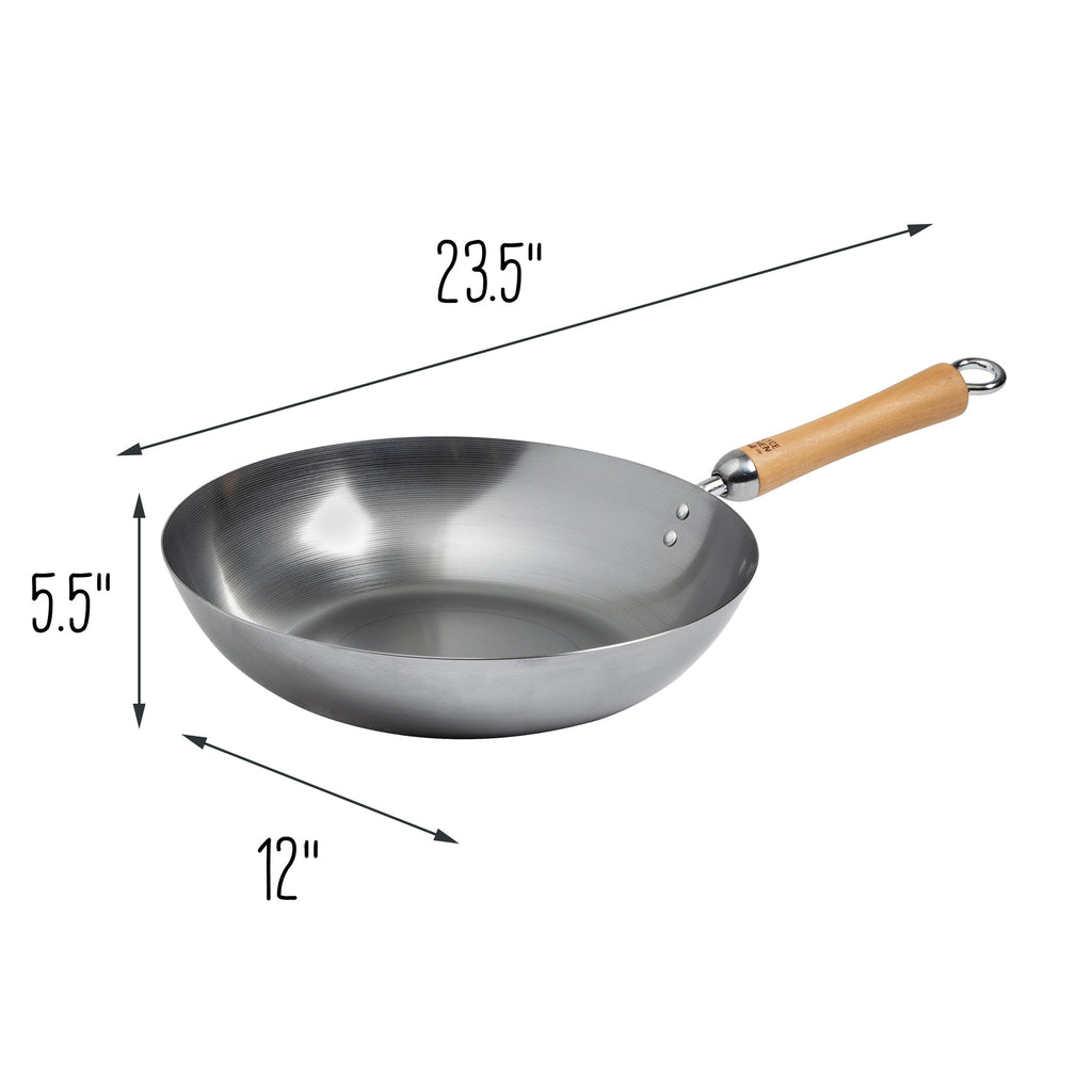 Classic Series Uncoated Carbon Steel Stir Fry Pan with Birch Handle in Silver
