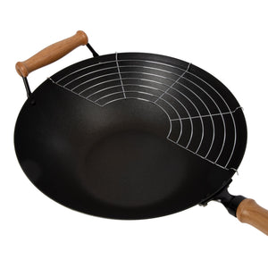 Professional Series Carbon Steel Wok Set with Lid and Maple Handles in Black, Set of 10