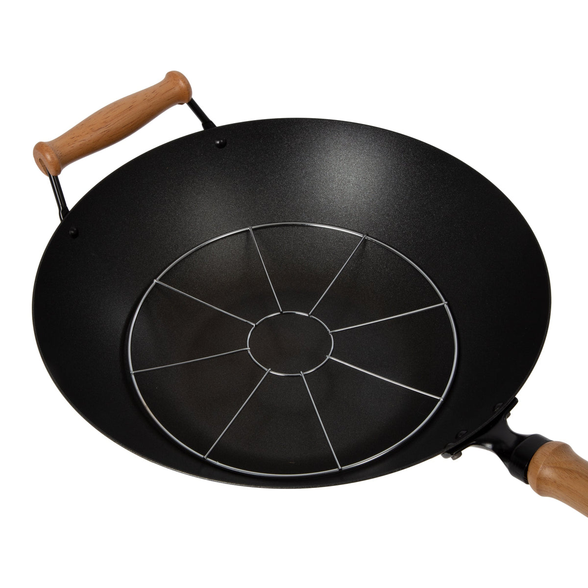 Professional Series Carbon Steel Wok Set with Lid and Maple Handles in Black, Set of 10
